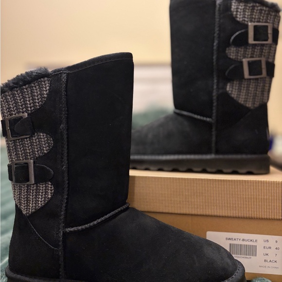 Dreampairs Shoes - Cozy Black Winter Sweater Buckle Boots
